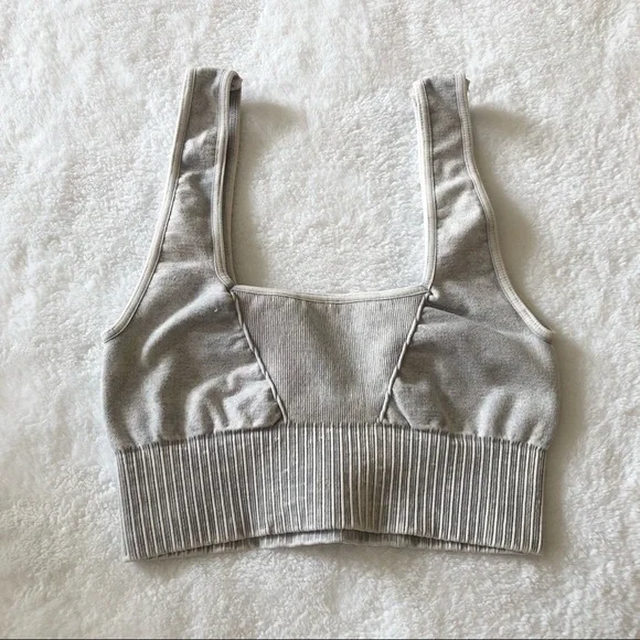 Free People Grey Good Karma Square Neck Bra - Picture 1 of 6